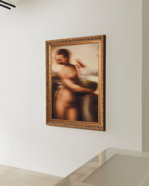 Leda by Atarah Atkinson, 2025 - Photography in gold frame hanging on white background
