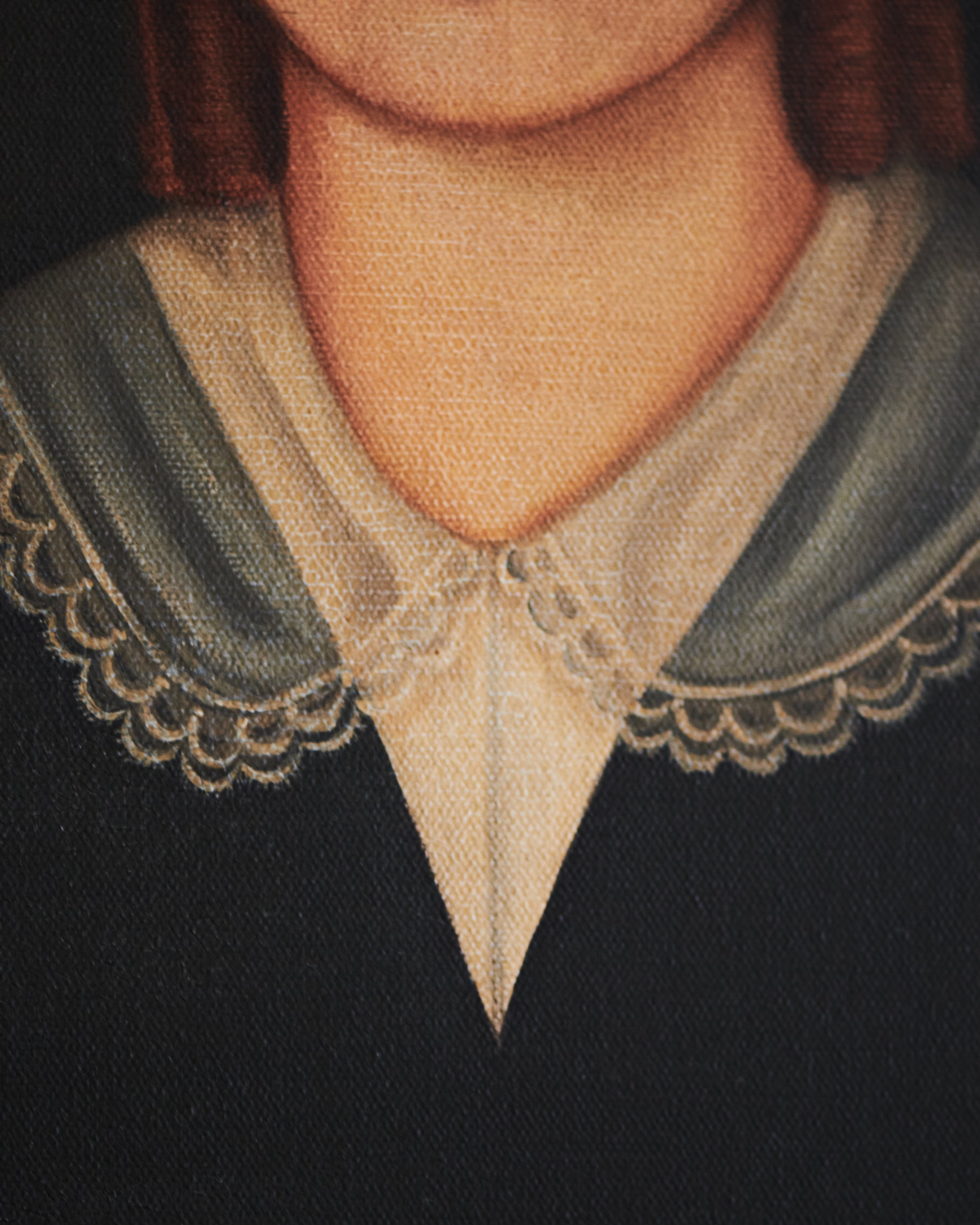 Portrait Of A Woman by Jill Reese, 20th Century - Painting close up of collar